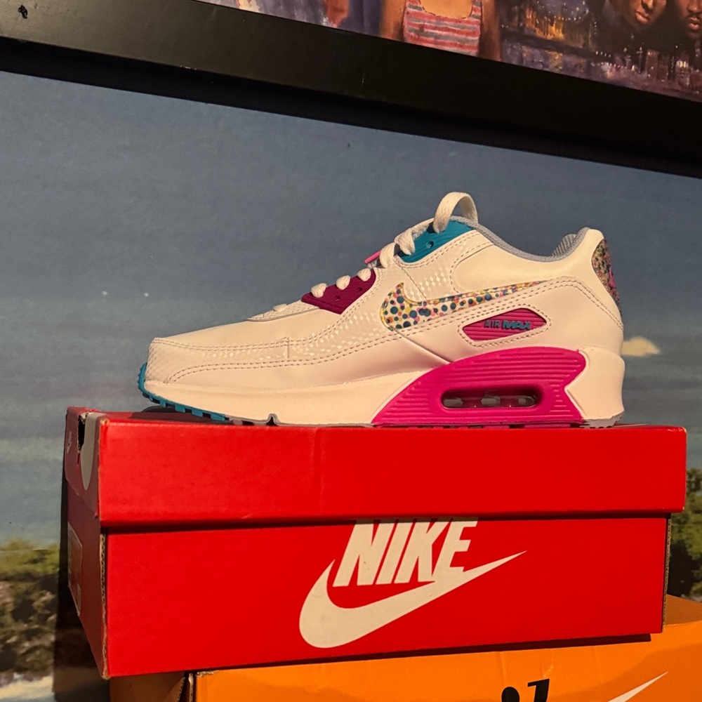 Nike Kids White Sneakers with Pink and Teal Accents